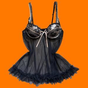 00's vintage mesh lace frilly bustier y2k lingerie baby doll MEDIUM delicates